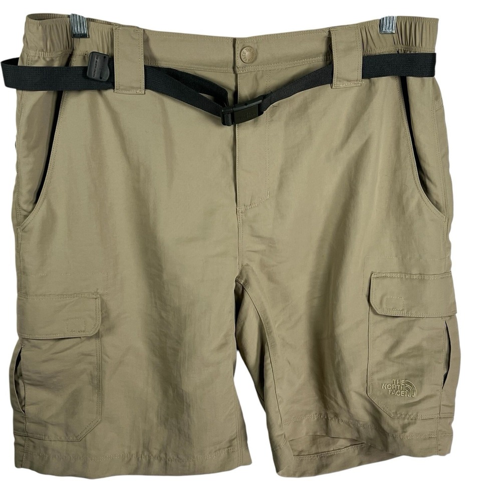 The North Face Men Large Khaki Nylon Elastic Waist w Belt Cargo Shorts